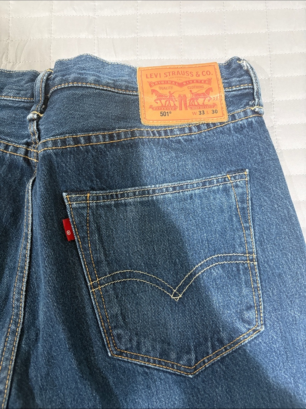Levi's Men's Straight Blue Denim Jeans with Tan Patch